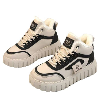 High-top women's shoes 2024 new autumn and winter fleece-lined thick cotton shoes thick-soled casual board shoes comfortable sports dad shoes