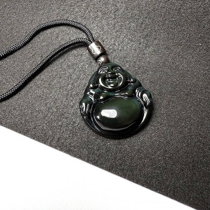 Crystal Obsidian Buddha Pendant for Men and Women, Maitreya Buddha Necklace, Laughing Buddha Pendant, Direct Supply Rainbow Eye