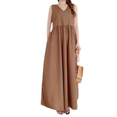 In-Stock Korean 2026 Spring/Summer New Style Large Flared Loose Sleeveless Dress, Stylish and Slimming Mid-Length Dress