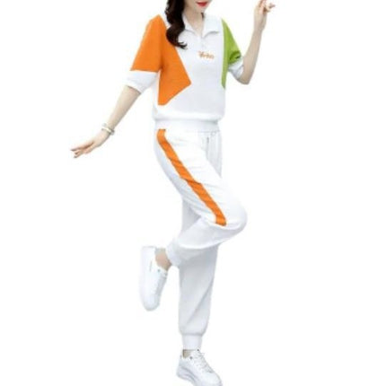 Fashion Set Women's 2023 Summer New Women's Clothing Age-reducing Western Style Sports Casual Two-piece Set Foot Set Pants