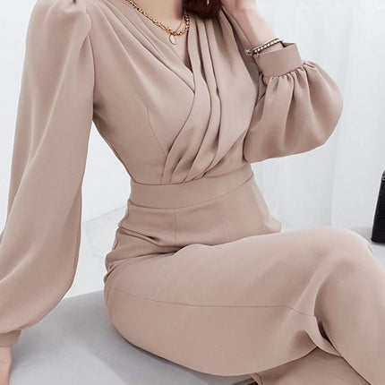 Korean-style V-neck slim-fit and elegant jumpsuit cross-border women's fashion waist slimming professional jumpsuit