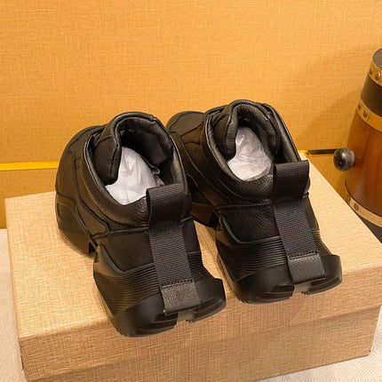 Black Samurai Thick-soled Dad Shoes Korean Trendy Board Shoes Wedge Sports Men's Shoes Cowhide Lace-up Casual Shoes