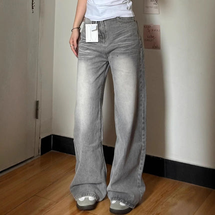 American Vibe Large Size Retro Washed Wide-Leg Jeans for Women High Street Loose Pear-Shaped Figure Wide-Leg Draped Pants