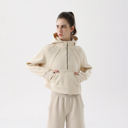 Winter Loose Women's Sports Sweater Camping Half Zip Hoodie fleece-lined Outdoor Running Warm Jacket Thickened
