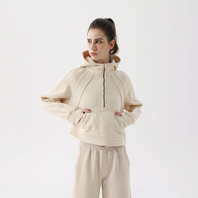 Winter Loose Women's Sports Sweater Camping Half Zip Hoodie fleece-lined Outdoor Running Warm Jacket Thickened