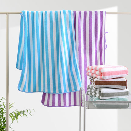 Warp knitted coral fleece wide striped large towel wholesale edging bath towel suit children adult thickened striped beach towel