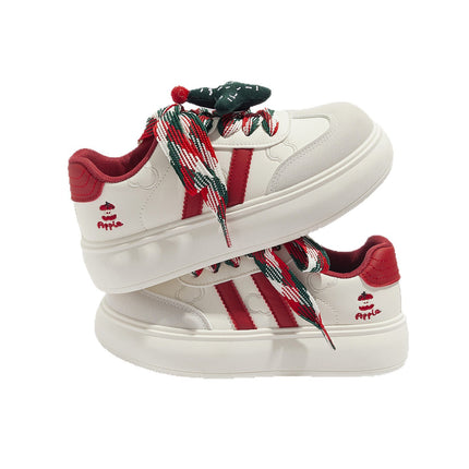 Fashionable Thick-Soled Versatile Christmas-Style White Sneakers for Women, 2026 Spring New Model, Student Sports Casual German Training Sneakers