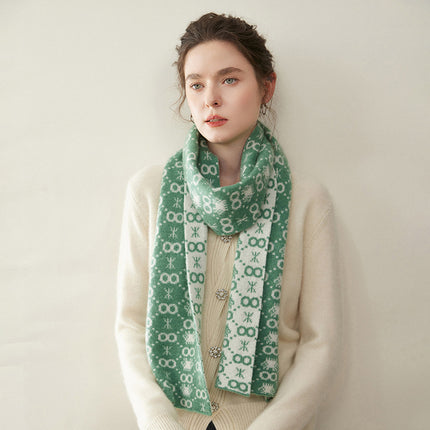 Cashmere Scarf Women's 100% Pure Cashmere Autumn and Winter All-Match Simple Fashion Color Block Warm Knitted Scarf