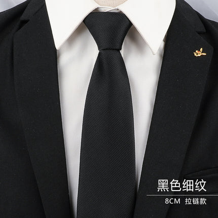 Men's Black Tie Men's Formal Wear Korean Style 8cm Student Women's Suit Business Lazy Zipper Wedding Professional Fashion
