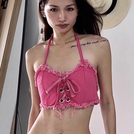 Denim Bikini Figure European and American Sexual Belt Chest Pad Strap Vacation Seaside Swimsuit Female Hot Spring Beach Hot Girl