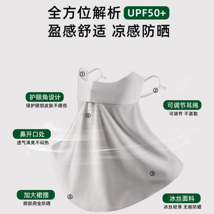 Summer New Traceless Anti-UV Women's Ice Silk Breathable Sunscreen Full Face Sunshade Mask Neck Face Gini
