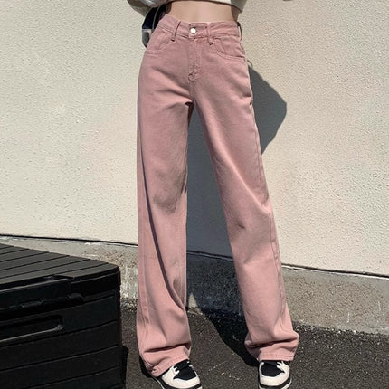 Dirty Pink High Waist Wide Leg Jeans Women's Trendy All-match New Loose Slimming Casual Narrow Straight Long Pants