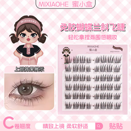 Honey Small Box Phalaenopsis Oblique Flying Glue-free Cartoon False Eyelashes Natural Simulation on Mirror Clear Root and Clear Root False Eyelashes