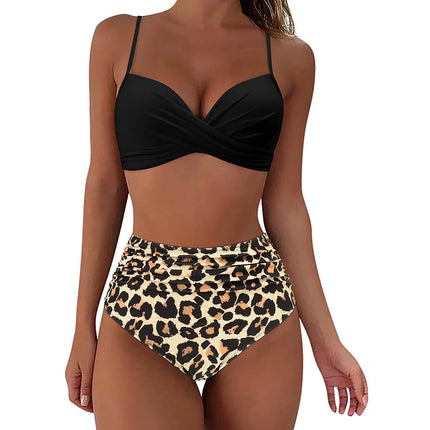AliExpress Amazon Explosions European and American Women's Multicolor Split Hard Bag Gathering High Waist Flesh Covering Slim Bikini