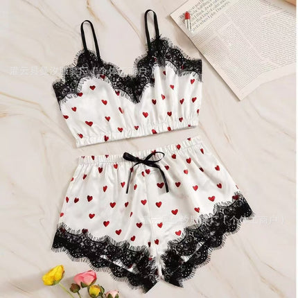 Cross-Border New Style Camisole, Shorts, and Robe Three-Piece Set, Sexy Lace Women's Loungewear Pajamas, Wholesale in Stock
