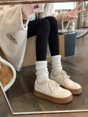 Cowhide Version~ Haonianhua Women's Shoes, German-Style Training Shoes, Round Toe, Thick Sole, Versatile Shoes, Lace-Up Casual White Shoes, Women's Sneakers