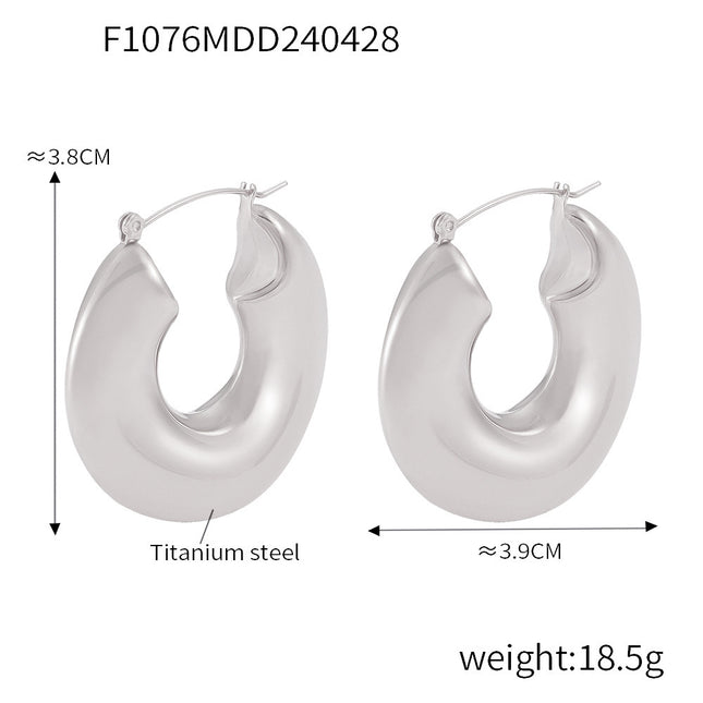 European and American Star Internet Celebrant Same Style Earrings Fashionable Titanium Steel Thick Ring Simple Design All-match Fashionable C- shaped Earrings