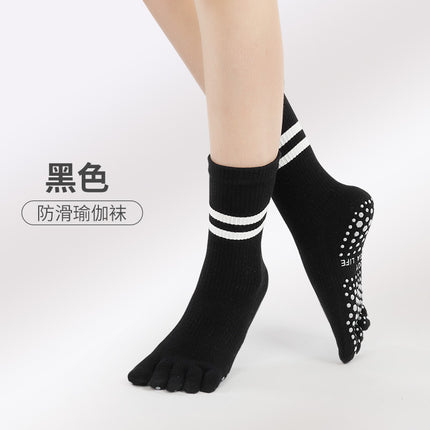 New Five-Finger Non-Slip Yoga Socks Pilates Sports Toe Socks Breathable Striped Middle Barrel Indoor Fitness Compression Socks