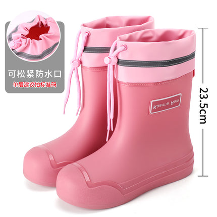 Japanese and Korean Fashion Drawstring Rain Boots for Women, Adventure Outdoor Rainy Season Splash-Proof Water Shoes, Trendy Women's Rubber Shoes