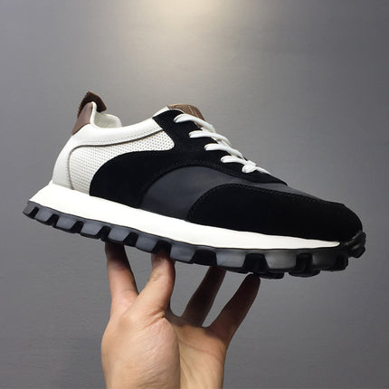 Shoes Men's Trendy Shoes New Men's Shoes Thick-Soled Lightweight Sports and Casual Shoes Leather Matching Cloth Forrest Gump Shoes Contrast Color Sneakers Wholesale