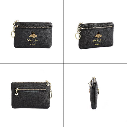 First Layer Cowhide European and American Little Bee Women's Zipper Genuine Leather Coin Purse Genuine Leather Key Ring Bag Mini Coin Bag