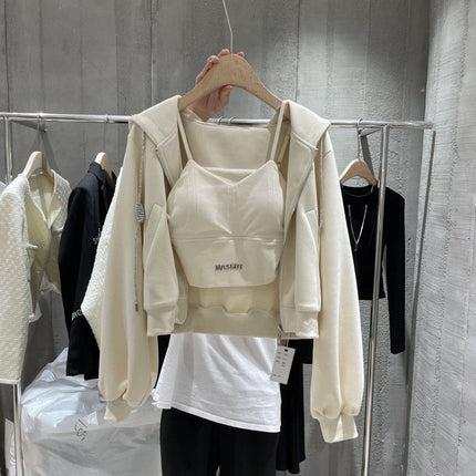 Autumn New Fashion Casual Sportswear Suit for Women, Long-Sleeved Hooded Jacket, Stylish Vest, Leggings Pants, Three-Piece Set
