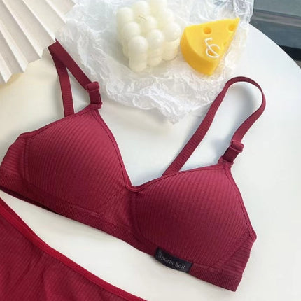 Girls High School Students Korean Style No Rims Ab Cup Bra Small Breast Thin Push-Up Anti-Sagging Pure Cotton Intimates