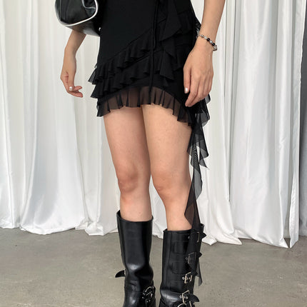 Dorothy South Korea Pure Desire Spice Girl Rose Irregular Mesh Stitching Sling dress Hip Skirt Women