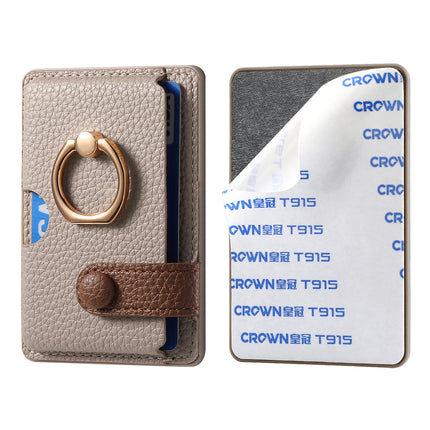 Lychee pattern oil edge ring mobile phone card holder card holder solid color card holder coin holder color matching gift back sticker card holder