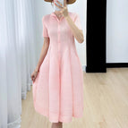 Pink half open collar short sleeve / All yards