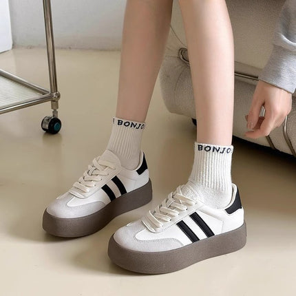 White Sneakers for Women with Thick Soles, 2026 Autumn New Style, Versatile Casual Platform Lace-Up Shoes