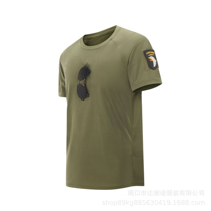 Summer Stretch Short-sleeved T-shirt Men's Loose plus size Tactical Short-sleeved Stretch Quick-drying Military Fan Training Suit T-shirt