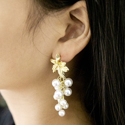 S925 Silver Needle French Retro Pearl Earrings Chinese Style Long Grape Tassel Accessible Luxury High-End Niche Earrings for Women