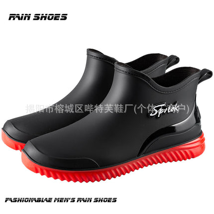 Men's Short Rain Boots, Fishing Shoes, Fleece-Lined, Car Wash Work Rubber Shoes, Adult Kitchen Waterproof Shoes, Men's Fleece-Lined Warm Shoes