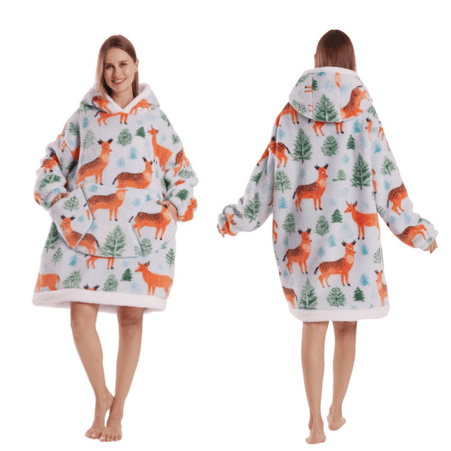 Temutk New Fruit-Themed Adult Sleepwear Autumn and Winter Thermal Wear Unisex Hooded Loungewear Couple Pajamas