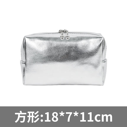Cross-border Korean-style silver soft leather cosmetic bag three-piece women's wash bag high-grade waterproof women's cosmetic bag customization