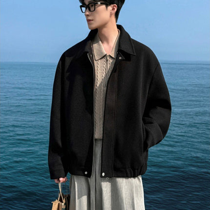 Intfeday Light and Sophisticated British Retro Short Woolen Jacket Men's Korean Thickeneded Large Size Woolen Jacket