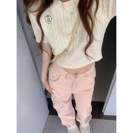 Dirty Pink Work Jeans Western Style All-match Women's 2025 Outer Wear Spring High Waist Wide Leg Pants Mop Long Pants