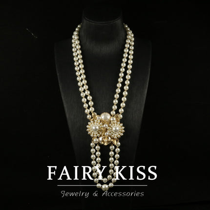 Middle Ancient New Style Heavy Industry Woven Pearl Chain Flower Vintage Alloy Hollow Pattern Design Women's Necklace Earrings