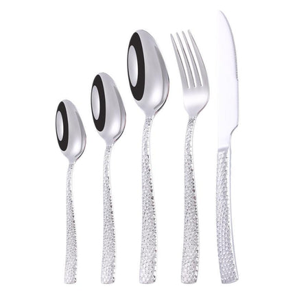 Cross-border 304 Stainless Steel Knife, Fork and Spoon Tableware Hotel Western Food Square Handle Thickened Water Cube Hammer Steak Knife, Fork and Spoon