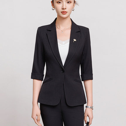 Cross-Border Professional Attire Mid-Sleeve Suit Set for Women, Summer New Fashion Formal Slim-Fit Short Suit, Front Desk Work Uniform