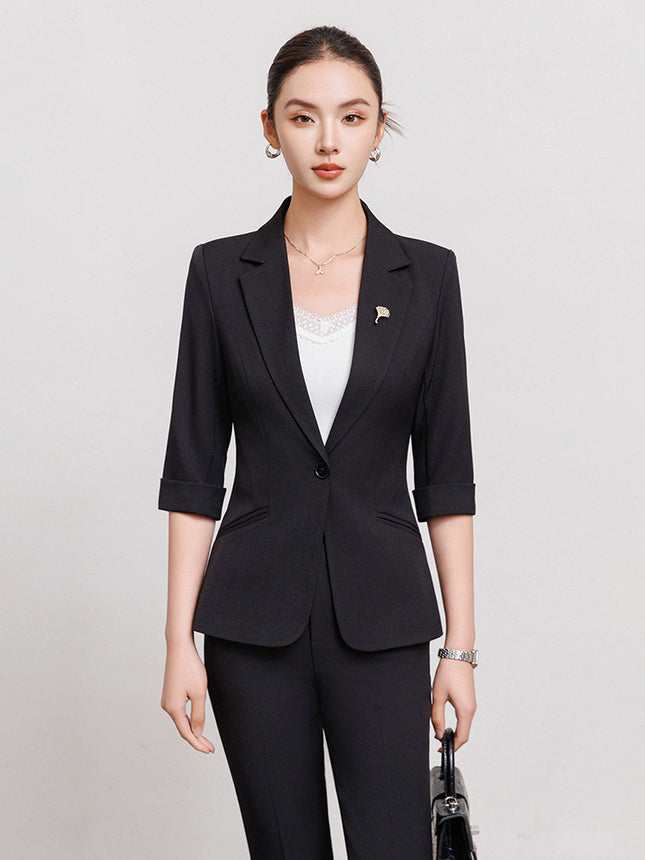 Cross-Border Professional Attire Mid-Sleeve Suit Set for Women, Summer New Fashion Formal Slim-Fit Short Suit, Front Desk Work Uniform