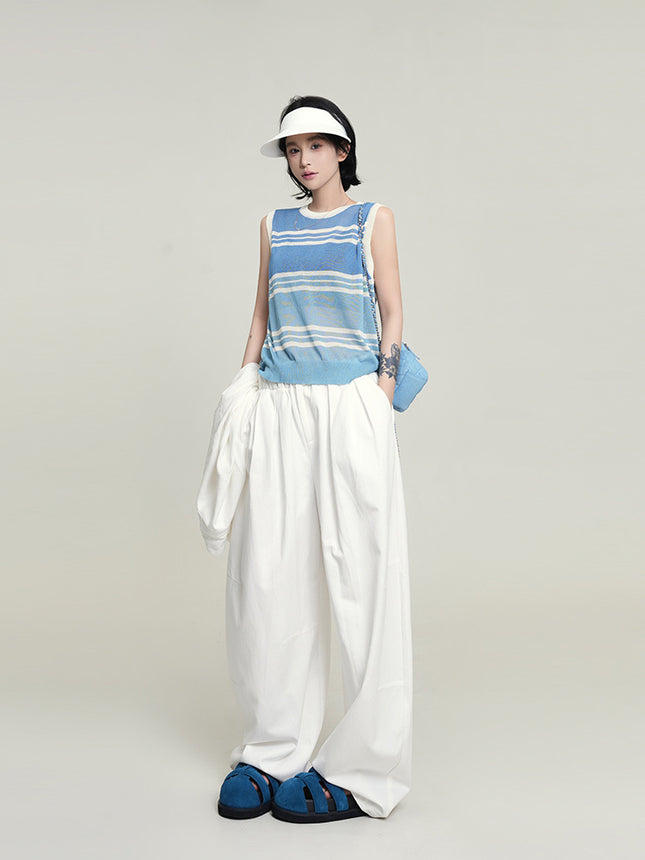 Wu Tongtong Drapey Loose Wide-Leg Straight Casual Pants for Women, Autumn Korean Style High-Waisted Slimming Floor-Length Trousers