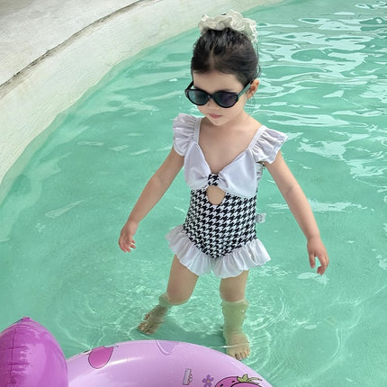 Girls One-Piece Swimsuit 2025 New Summer Fashion Small Flying Sleeve Swimsuit for Kidsren and Middle-Aged Kidsren Kidsren's Bow Swimsuit