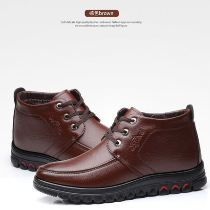Winter cotton shoes men's leather fleece-lined thick warm high-top non-slip soft bottom middle-aged and elderly cotton shoes dad shoes