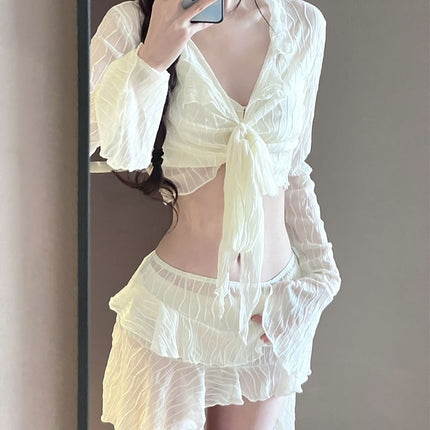 Pure Desire Hot Girl Sexy Bikini Swimsuit Women's Four-Piece Split Long Sleeve Conservative Skirt Style Slimming Hot Spring Wear