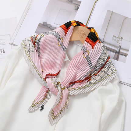 Crumpled Scarf Women's Spring and Summer Elegant Printed Diamond Scarf Korean Style Professional Small Scarf All-match Decorative Thin Scarf