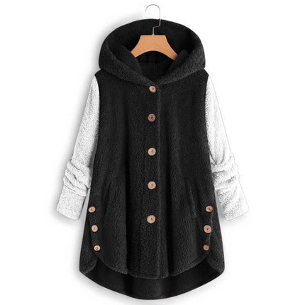 Amazon 2025 Autumn/Winter European and American Style Button-Up Hooded Cat Ear Plush Top Irregular Trendy Patchwork Jacket for Women