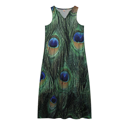 2022 New European and American Cross-border Independent Station Women's Sleeveless Long Dress V-neck Rose Flower Vintage Printed dress