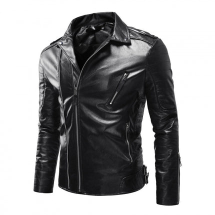 2023 Cross-Border New Spot European and American Men's Fashion Pressed Cotton Windproof Motorcycle Leather Jacket Wholesale